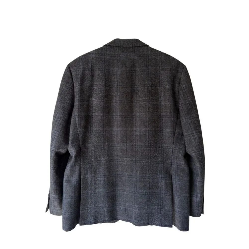 Lauren Ralph Lauren Men’s Blazer Jacket Two Buttons Wool Checked Gray Blue 44 Re